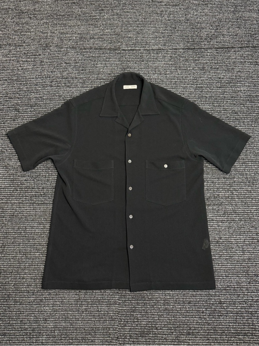 Cmmn Swdn Shirt Men Large 50 Black Dexter Camp Collar Short Sleeve Lightweight